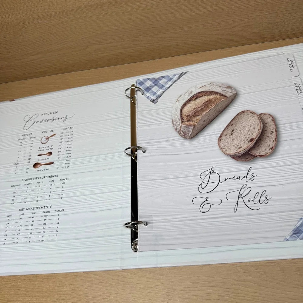 IANPULI Recipe Binder Kit White Wood Grain‎ 3 Ring Organizer Cards Sleeves NEW